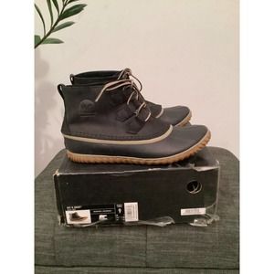 Sorel Out N About Leather Duck Rain Ankle Boots Womens Size 9 Black